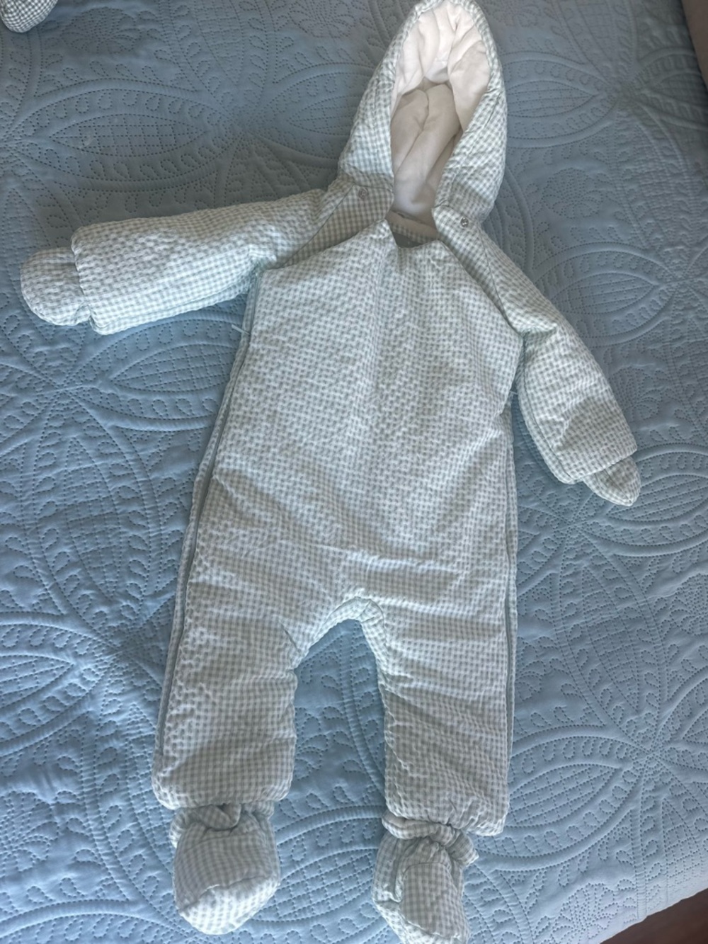 Green Gingham Baby Snowsuit